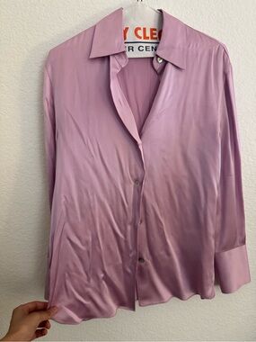 Vince Pink Silk Button Front Blouse